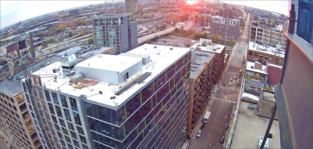 Aerial view of building exterior