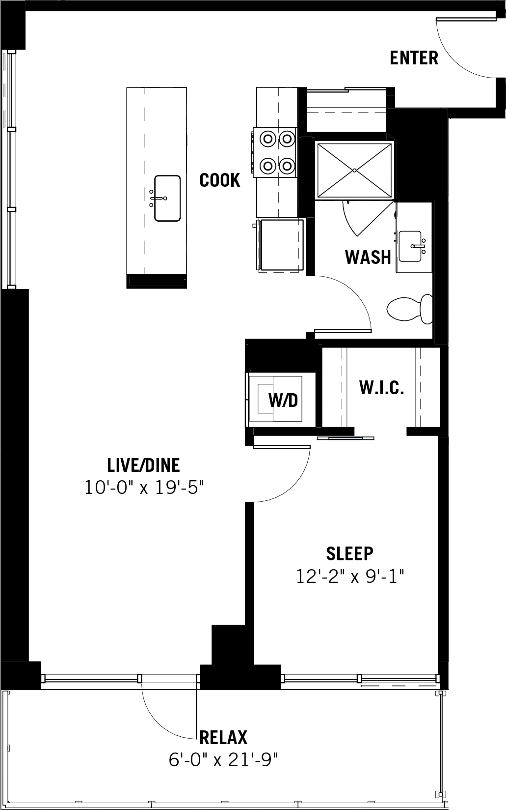 One Bed One Bath for Apartment 01