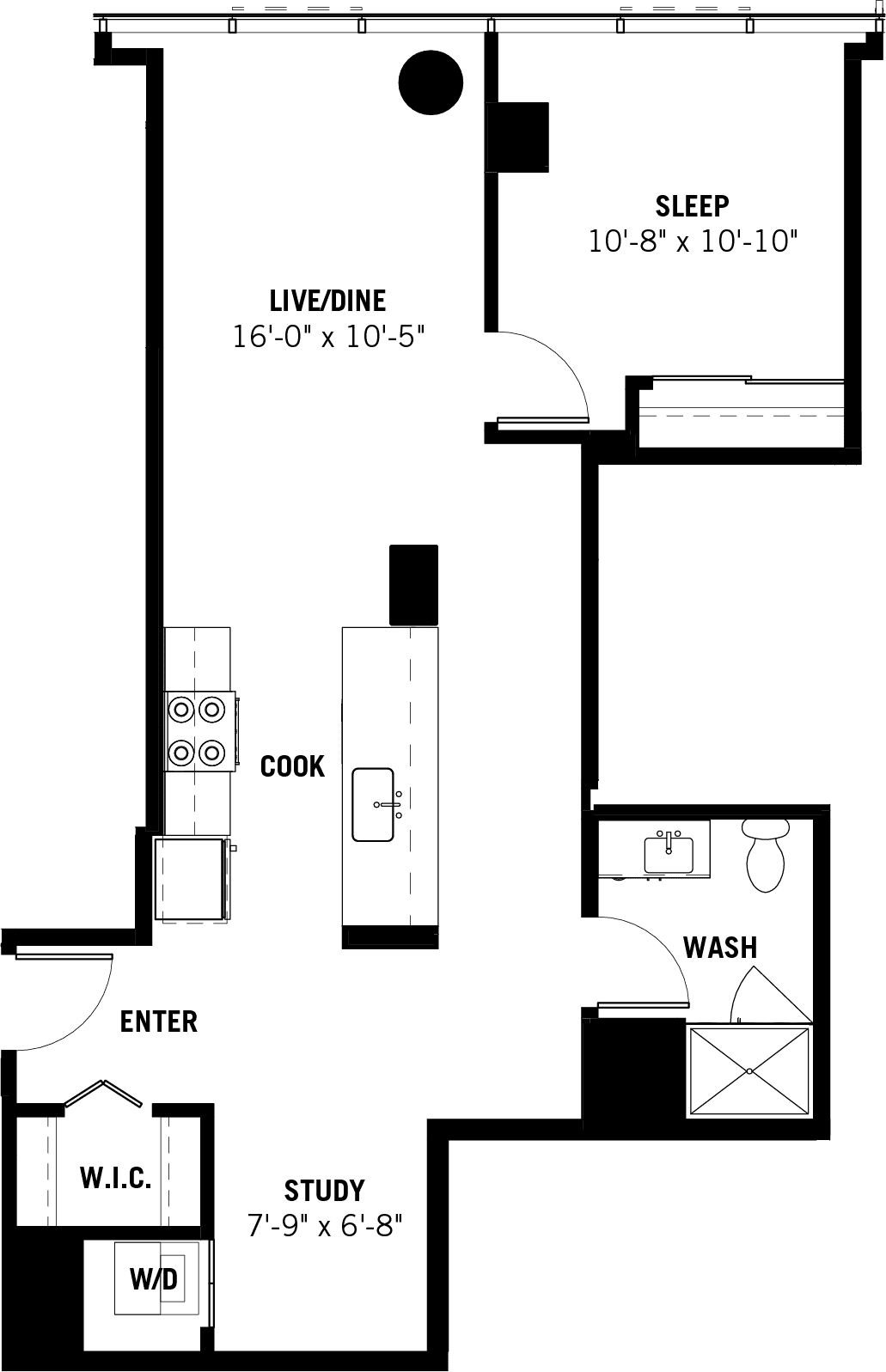 1 Bed 1 Bath Floor Plan for Apartment 09