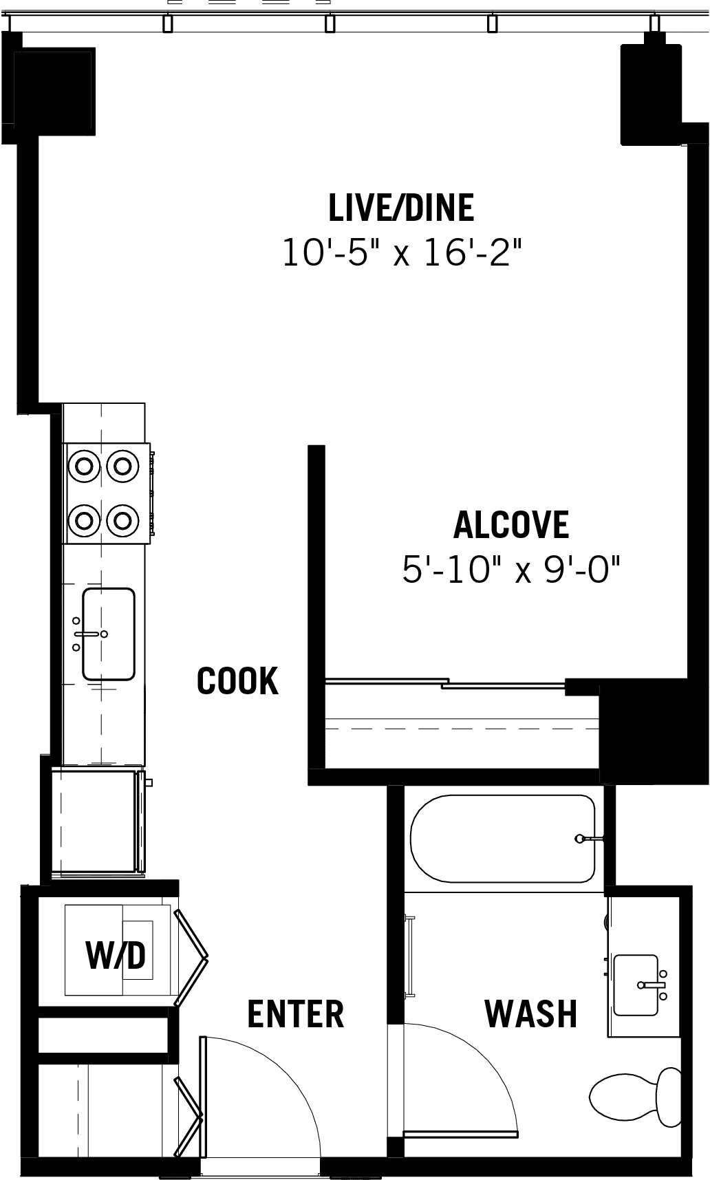 Studio with Alcove Floor Plan for Apartment 06