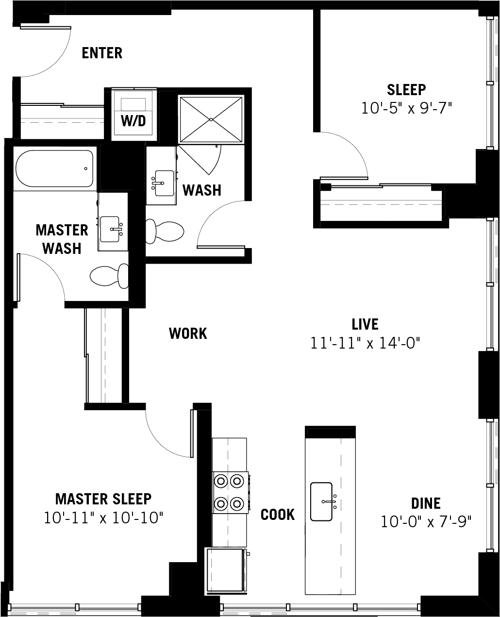 Apartment 16 Two Bed Two Bath Floor Plan