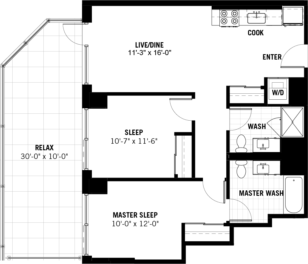 Apartment 413 Two Bed Two Bath Floor Plan